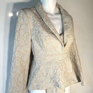 Cream Brocade SZ XXL Lace Print Peplum Top/Jacket Dressy Formal Vintage Inspired